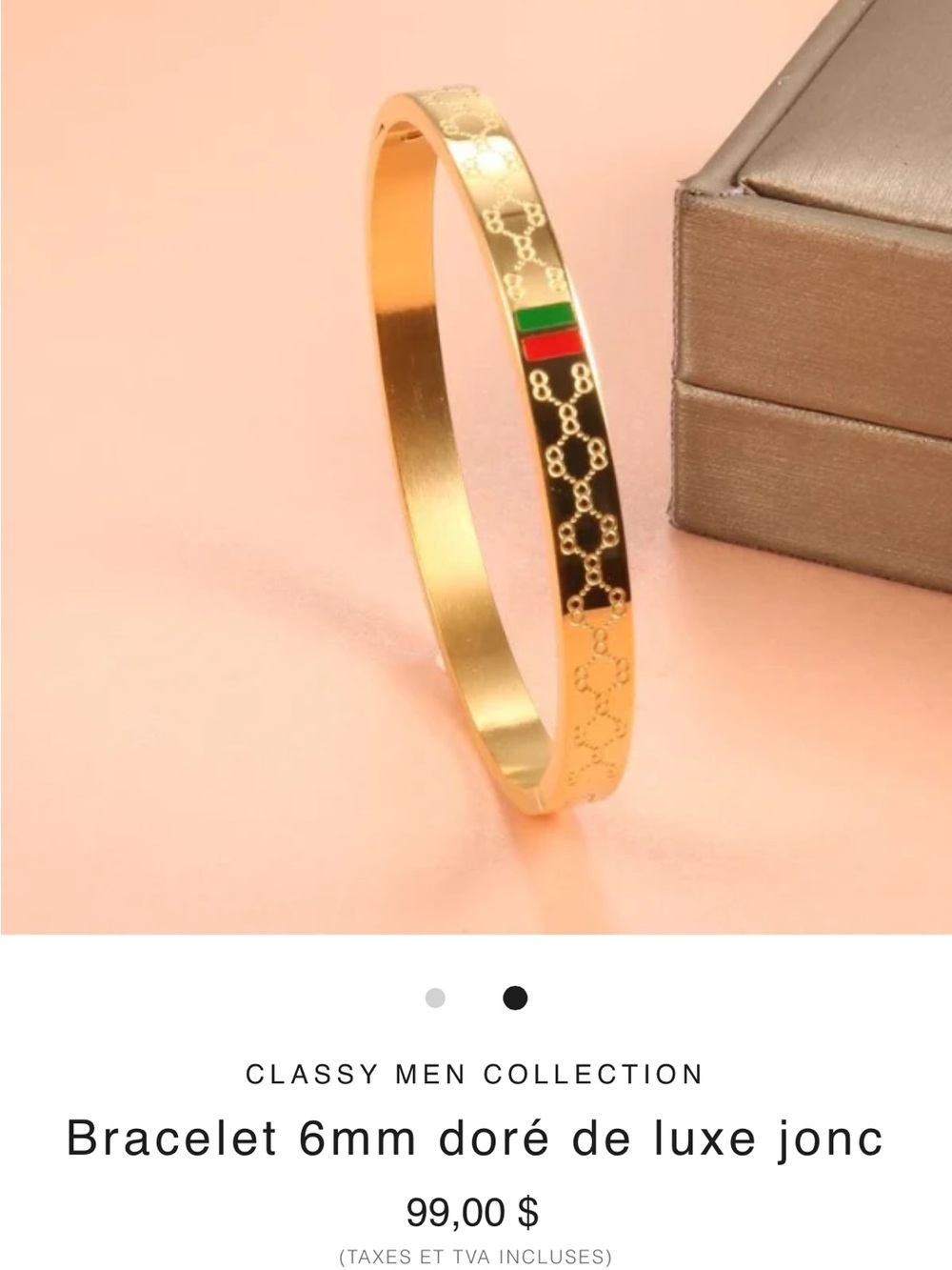 Gold Men’s Bangle Bracelet with Green and Red Accent
